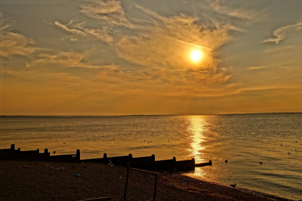 A sunset over the beach at Whitstable.